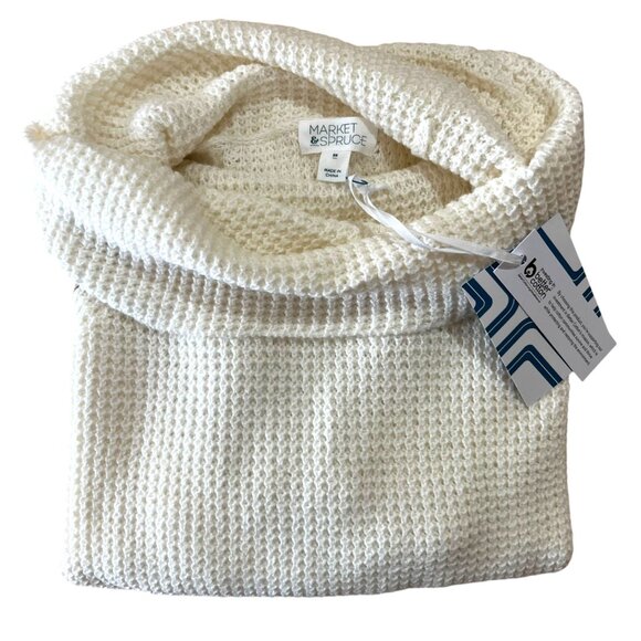 Market & Spruce Colorblock Cowl Neck Waffle Knit Sweater Cream Tan Size 3X NWT - Picture 2 of 11